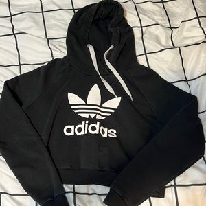 Adidas Black Cropped Hoodie Size:L